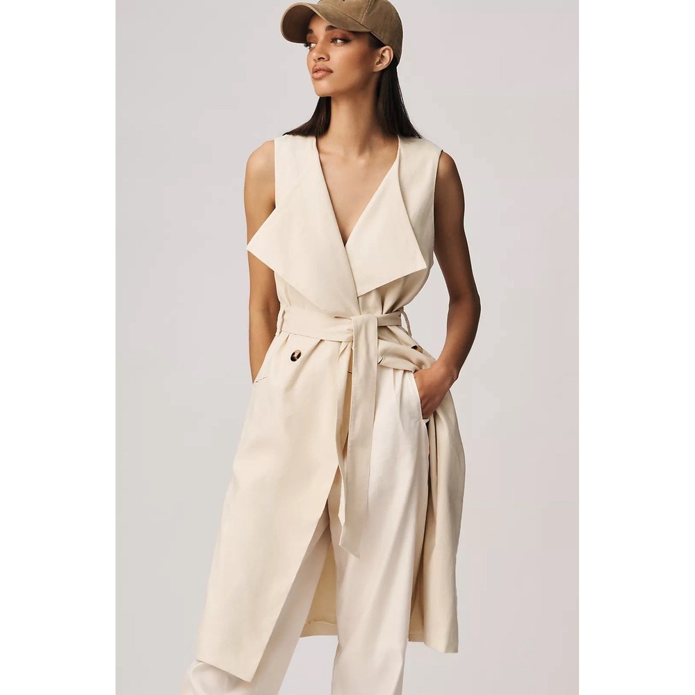 Anthropologie Maeve Longline Linen‎ Vest Beige XXS Belted